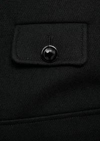 Jacket with jewel-button strip collar