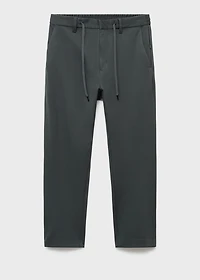 Stretch fabric slim-fit pants with drawstring
