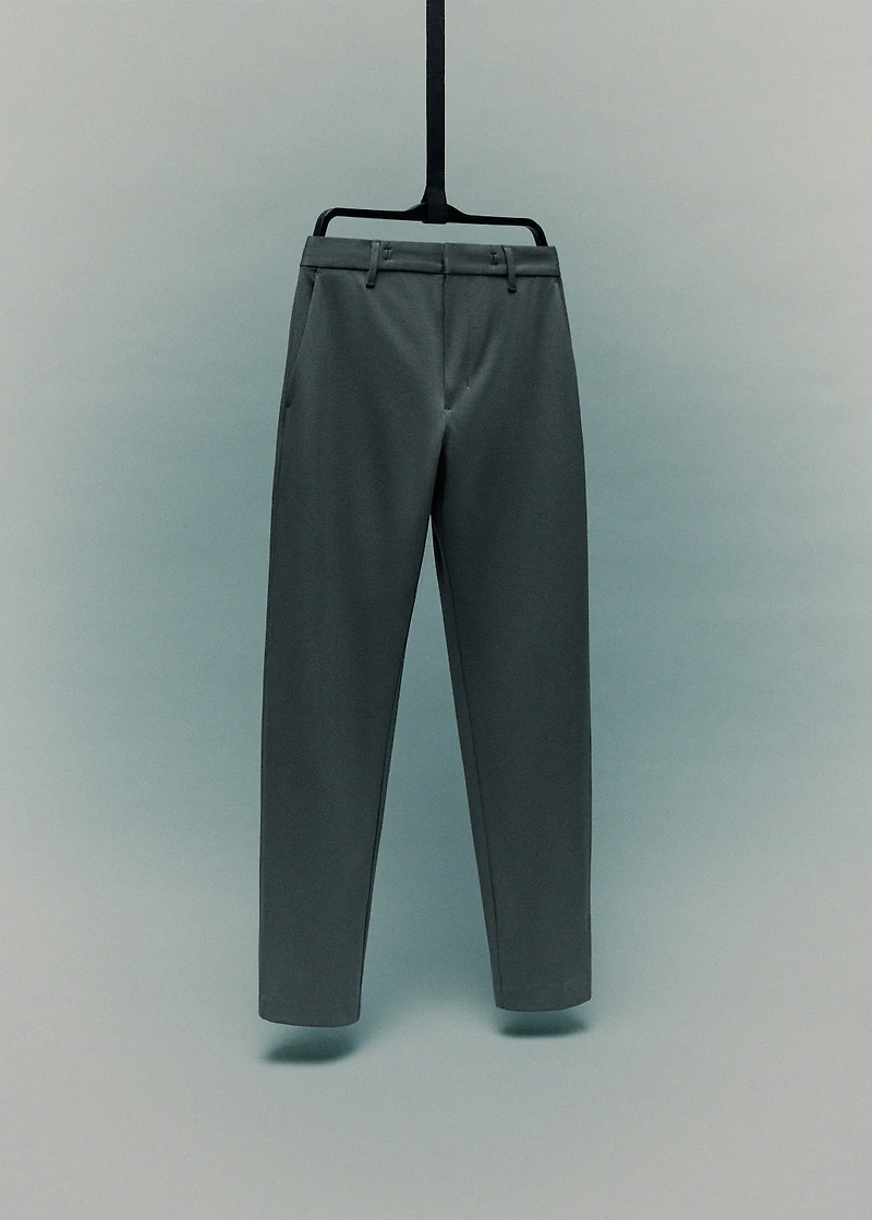 Stretch fabric slim-fit pants with drawstring