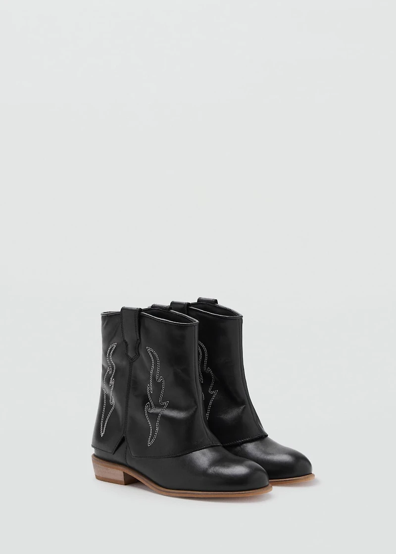 Leather ankle boots with embroidered details