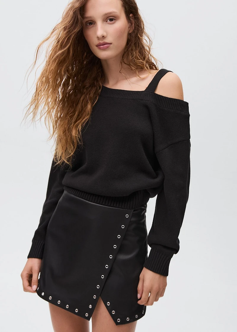 Leather-effect skirt with studs