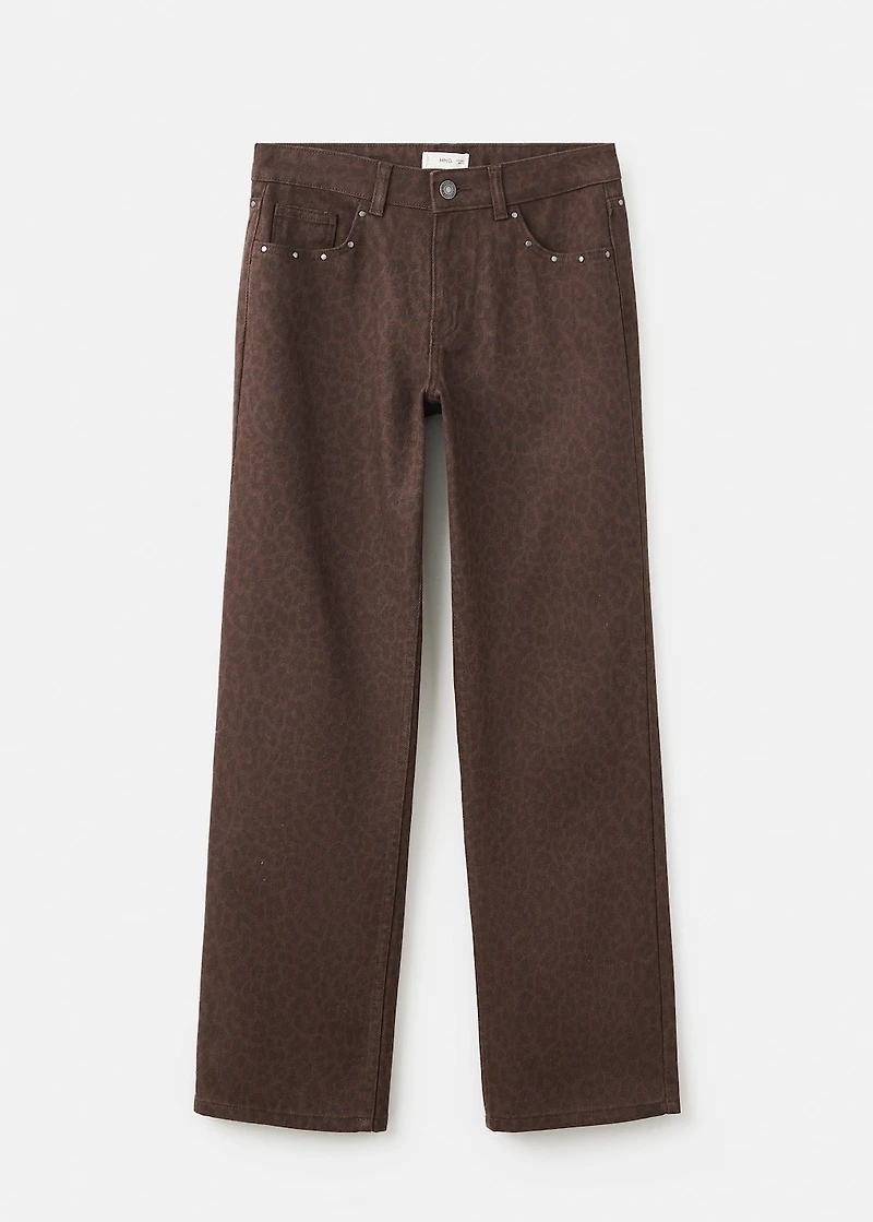 Leopard-print wide leg jeans