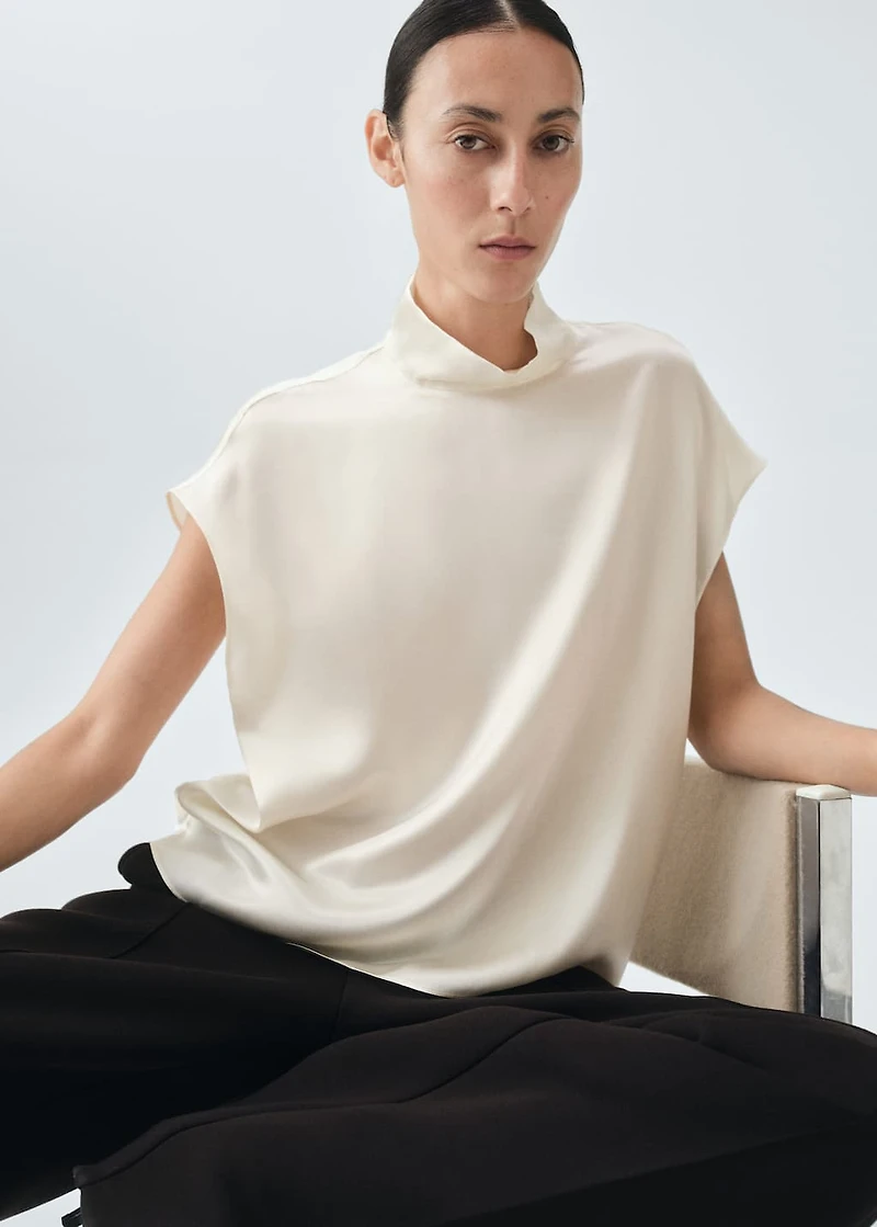 100% silk satin turtleneck blouse
