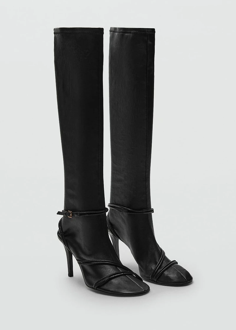 100% leather high boots with straps