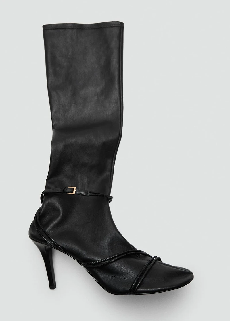 100% leather high boots with straps