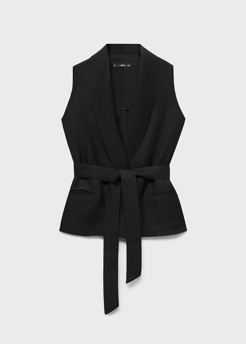 Linen suit vest with belt