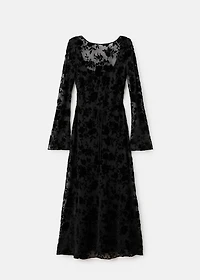 Floral jacquard dress with bell sleeves