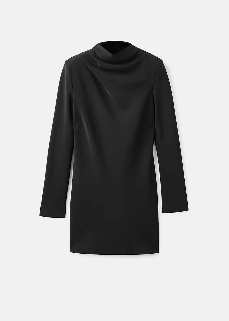 Long-sleeved dress with draped neck