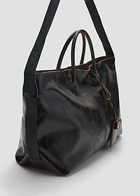 Maxi shopper leather bag with charms