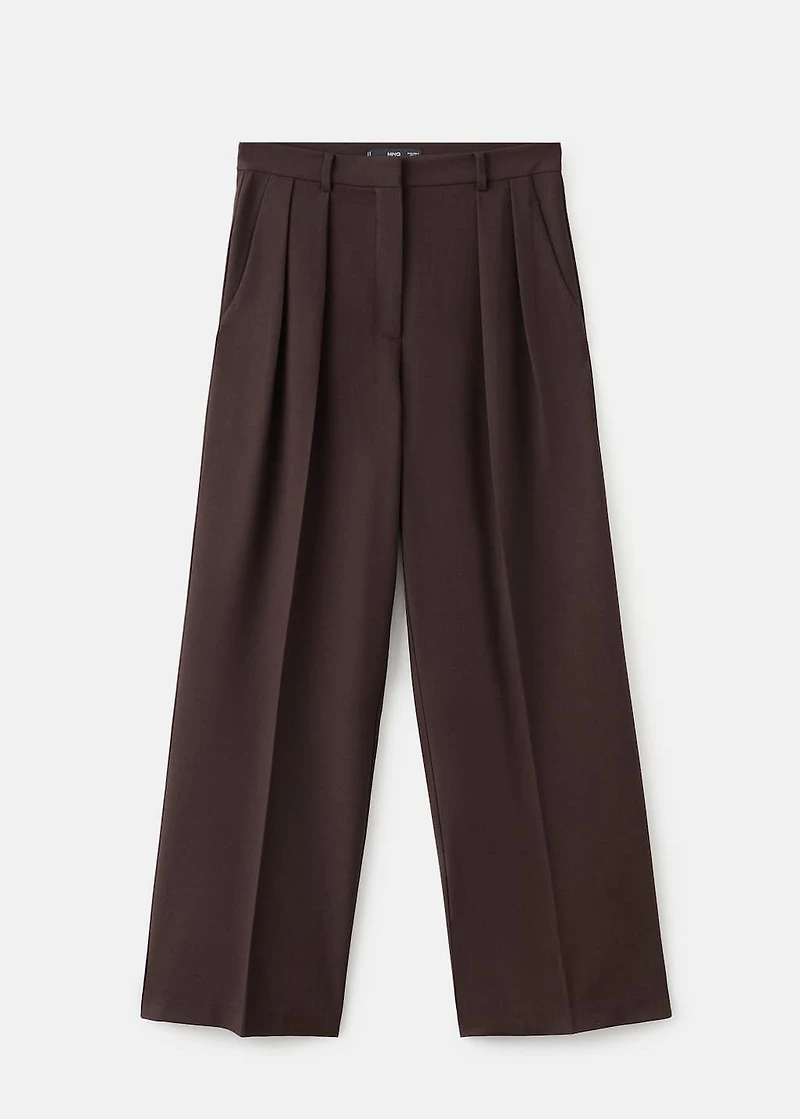 Wide-leg mid-rise pleated pants