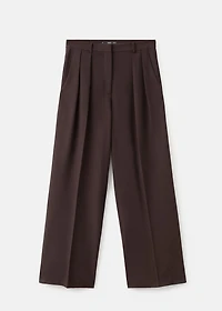 Wide-leg mid-rise pleated pants