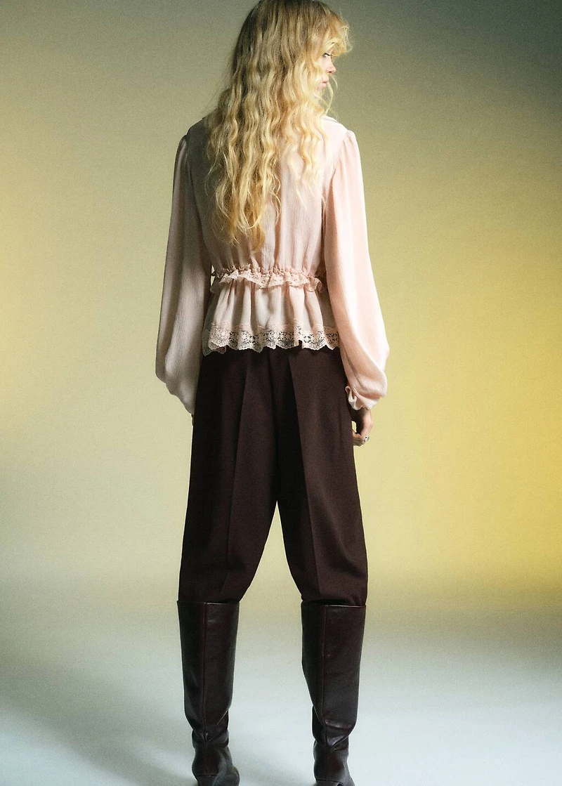 Wide-leg mid-rise pleated pants