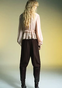 Wide-leg mid-rise pleated pants