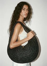 Natural fiber oval shoulder bag