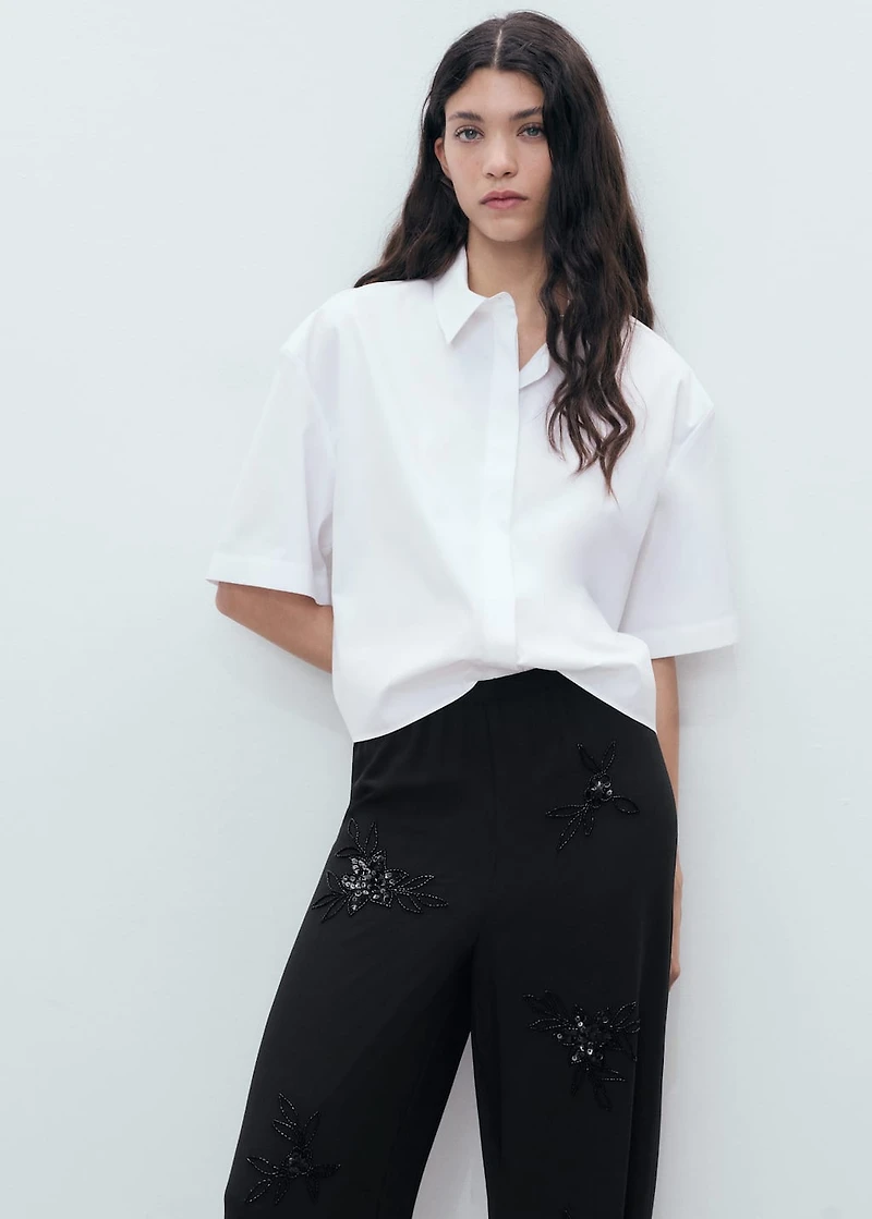 Rhinestone-embroidered pants