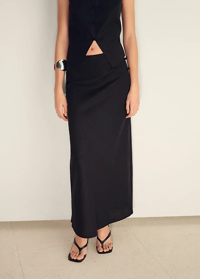Linen-blend straight skirt