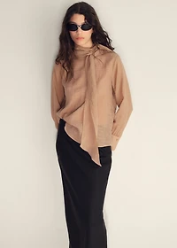 Linen-blend straight skirt