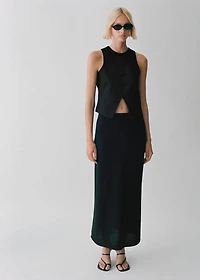 Linen-blend straight skirt