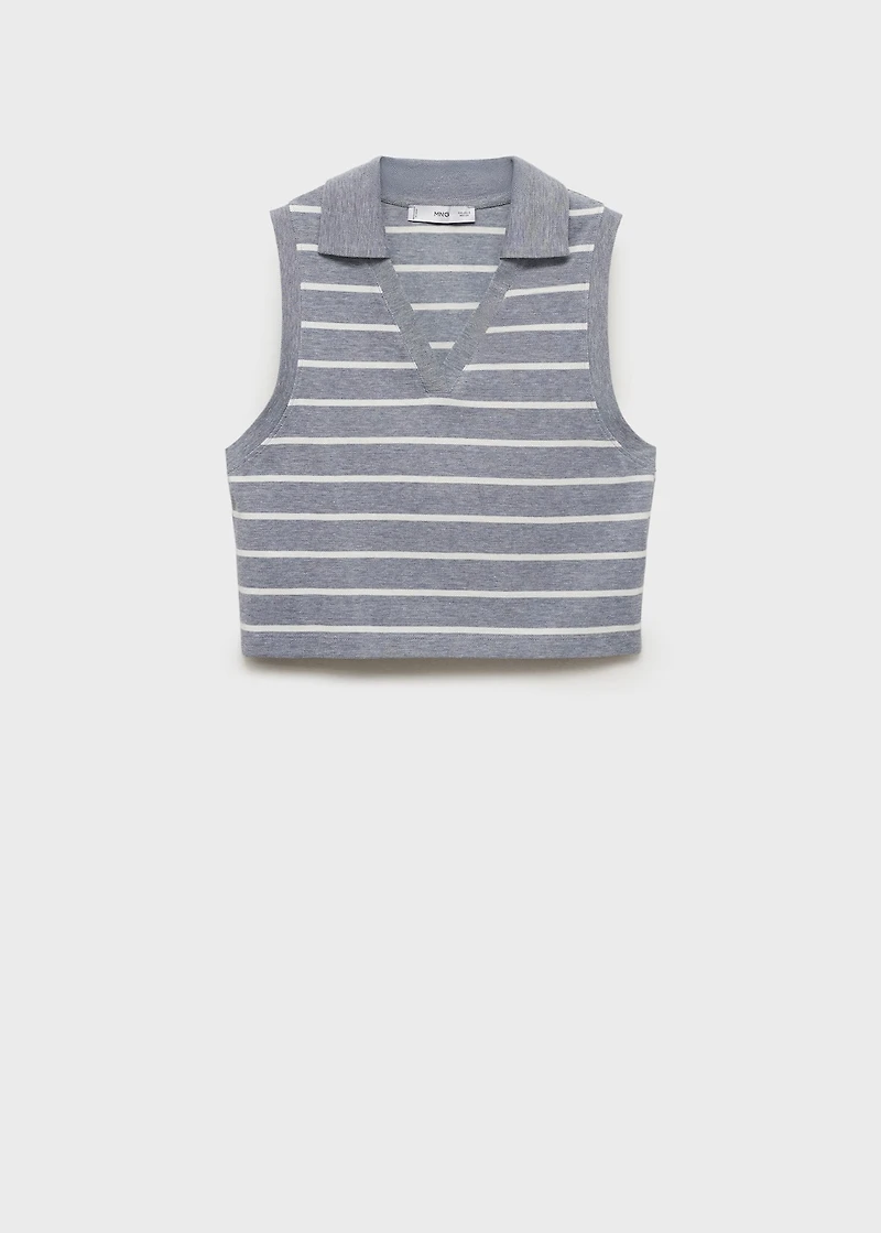 Striped cropped polo shirt
