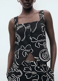 Floral-print linen suit vest