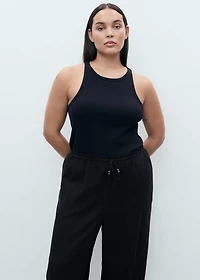 Linen-blend elastic waist pants