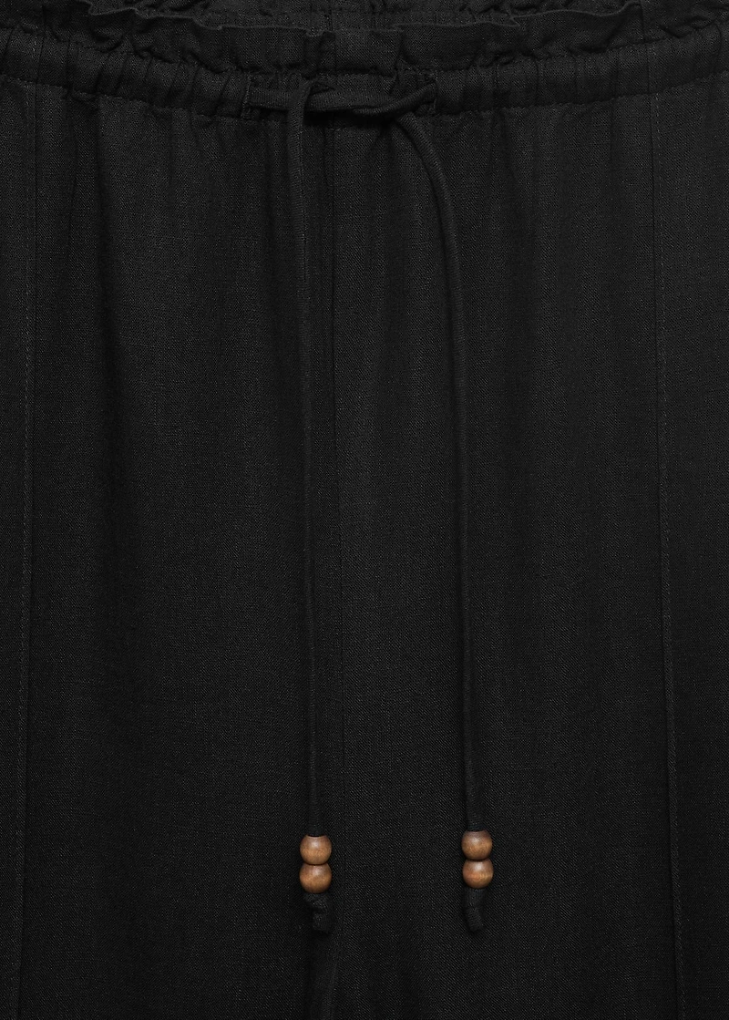 Linen-blend elastic waist pants
