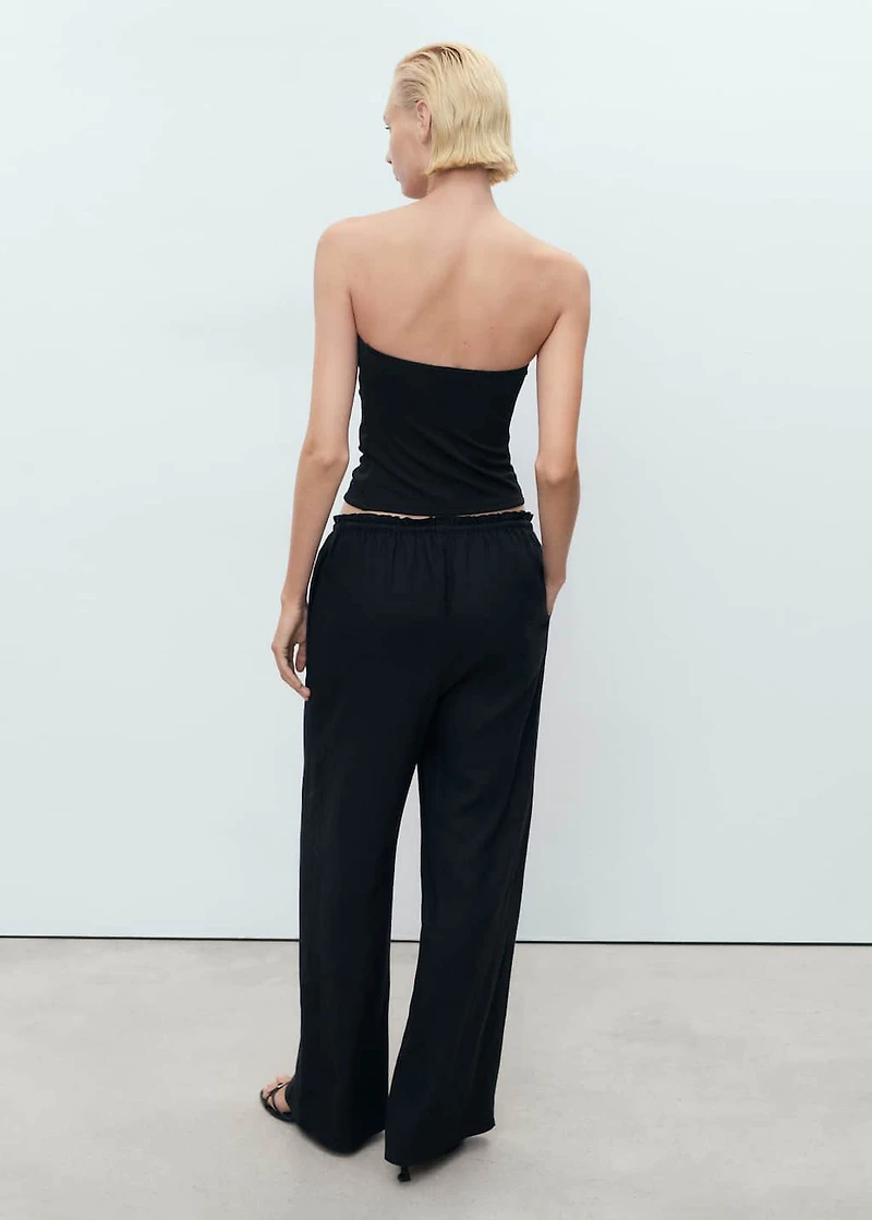 Linen-blend elastic waist pants