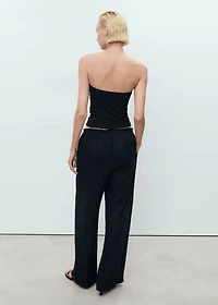 Linen-blend elastic waist pants