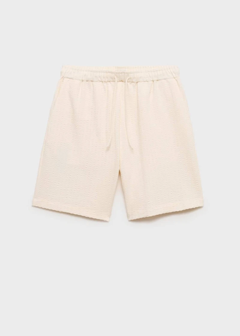 Cotton seersucker bermuda shorts with drawstring