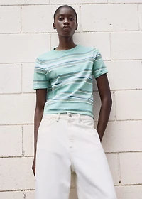 Short-sleeved sweater with combined stripes
