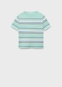 Short-sleeved sweater with combined stripes