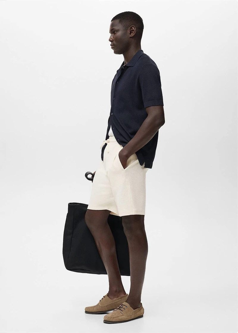 Textured cotton bermuda shorts with drawstring