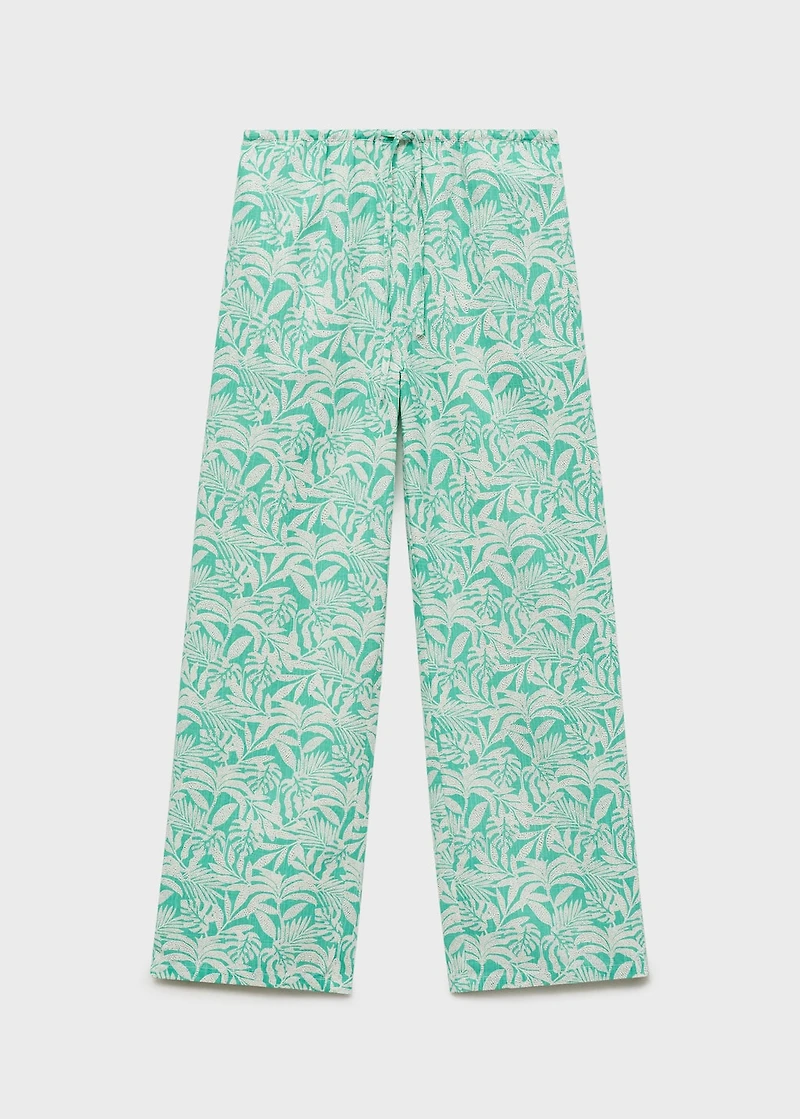 Cotton pants with leaf pattern