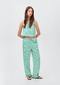 Cotton pants with leaf pattern