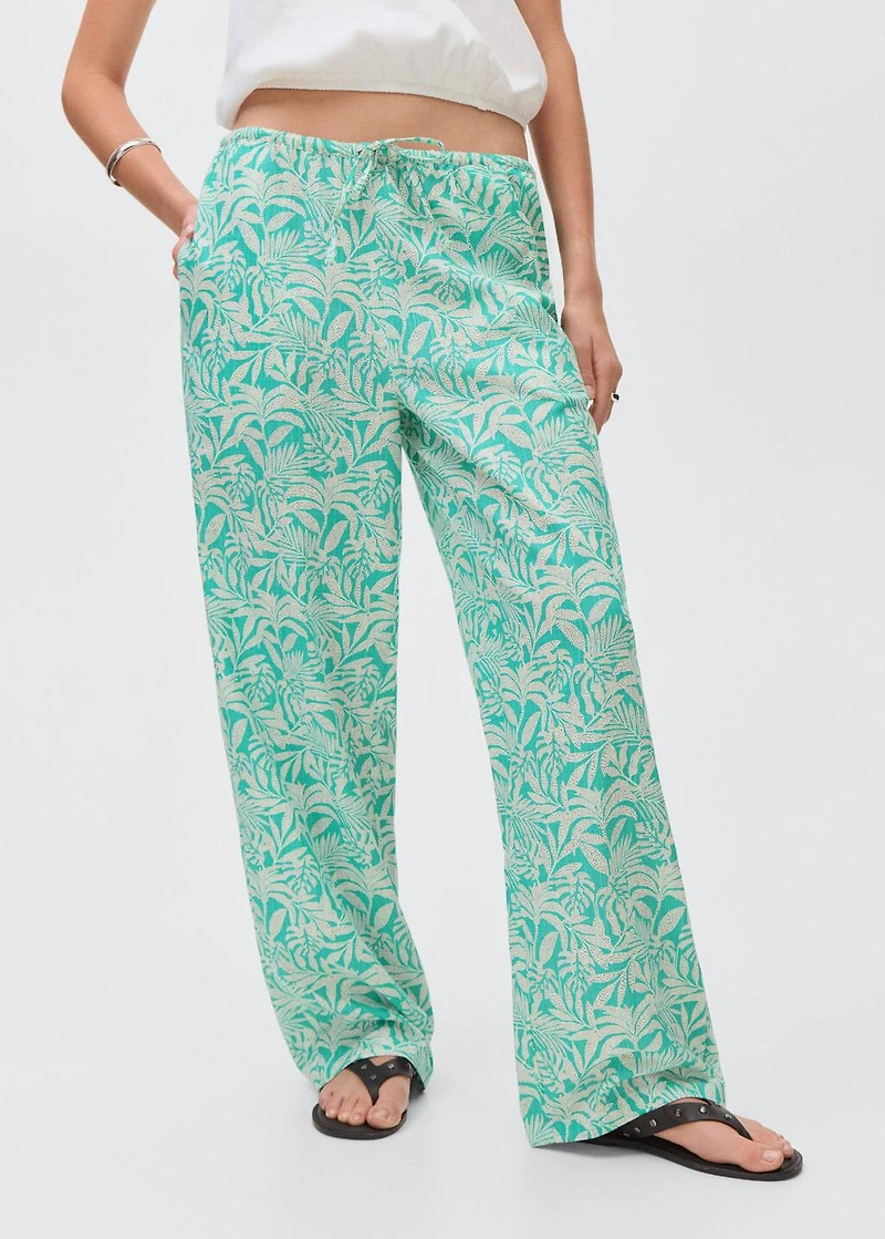 Cotton pants with leaf pattern