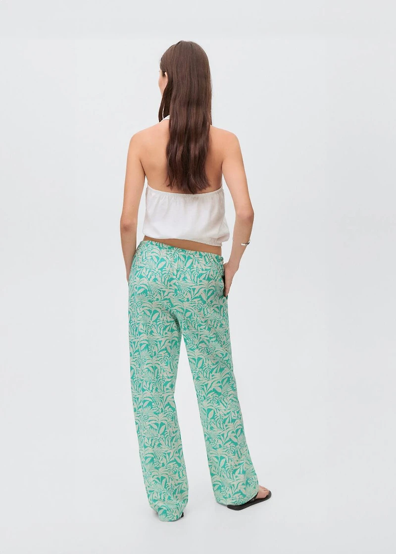 Cotton pants with leaf pattern
