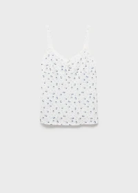 Floral-print pajama top with lace trim