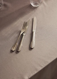 Resin-coated cotton tablecloth with overlock stitching for 6 to 8 diners