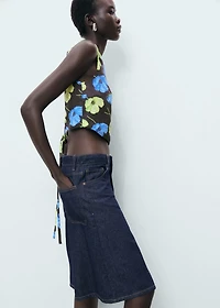 Floral-print open-back cropped blouse