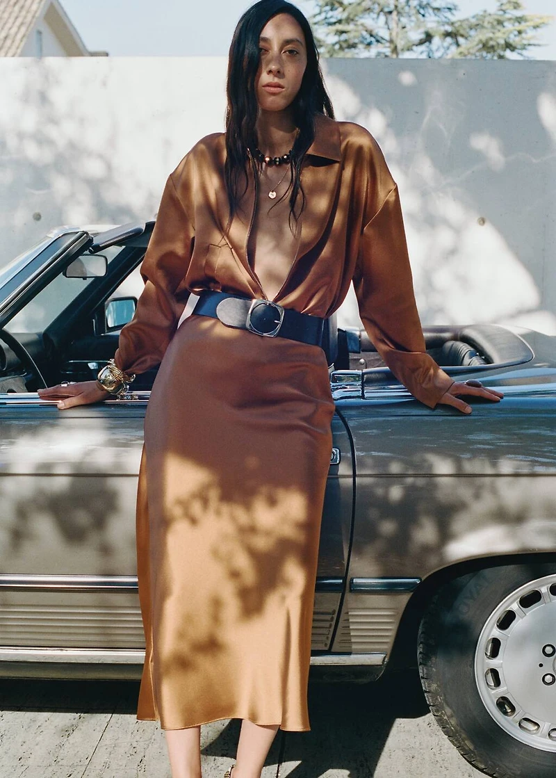 Midi satin skirt