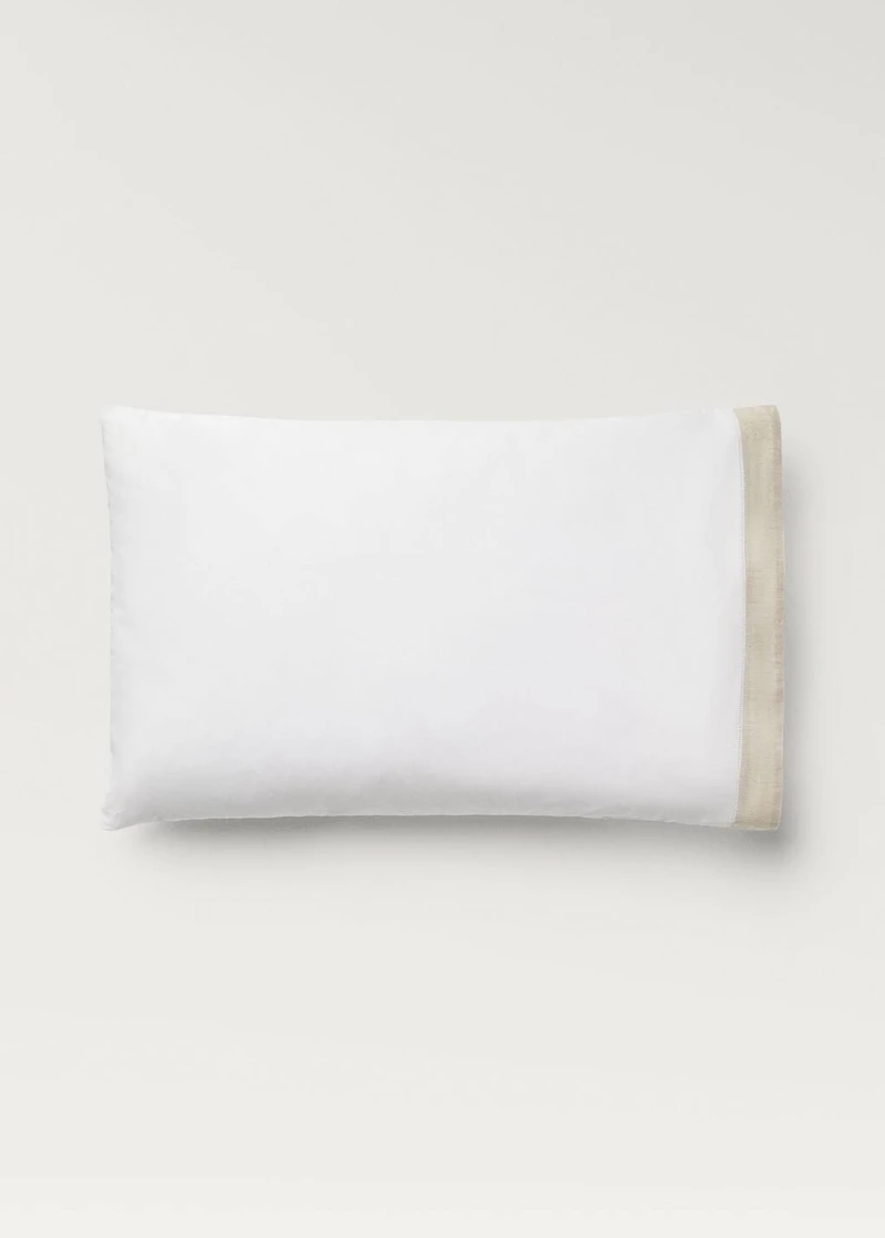 Two cotton percale pillowcases with linen border 50x75 cm