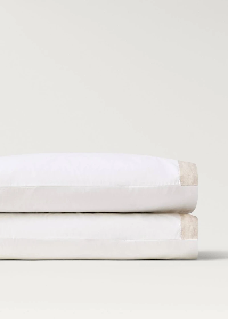 Two cotton percale pillowcases with linen border 50x75 cm