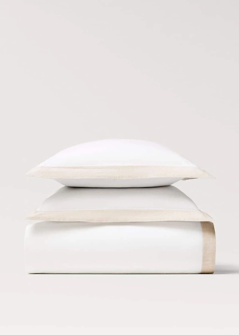Cotton percale duvet cover with linen trim for 150/160 cm bed
