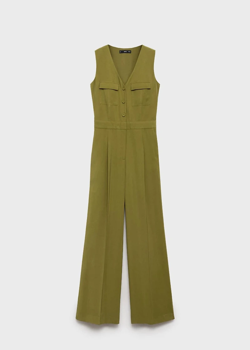 Long chest-pocket jumpsuit