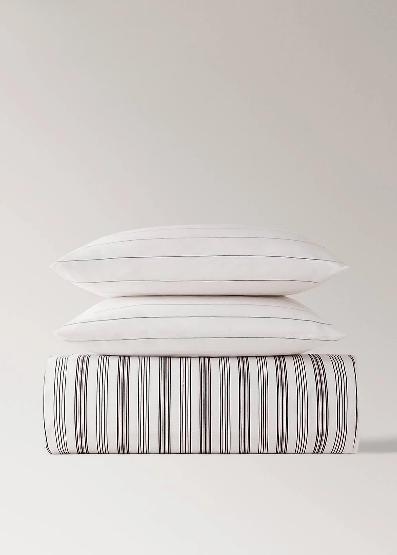 Reversible striped cotton duvet cover for 135 cm bed