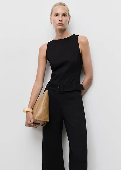 Long jumpsuit with belt and buckle