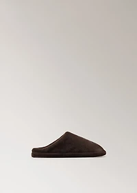 Fur mule slippers with stitching detail