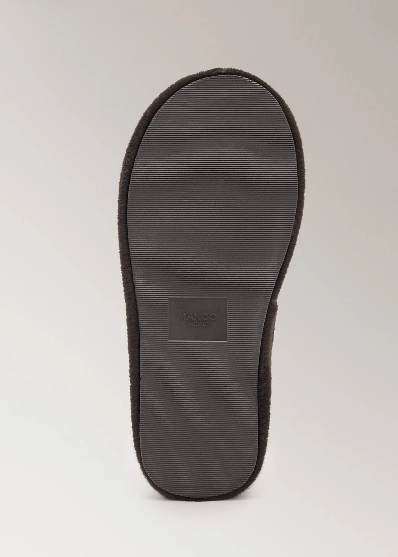 Fur mule slippers with stitching detail