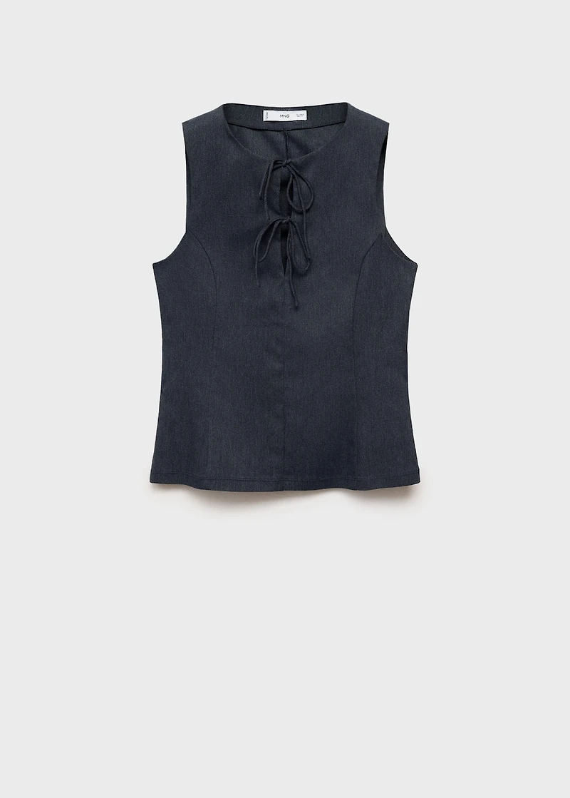 Denim-effect top with bows