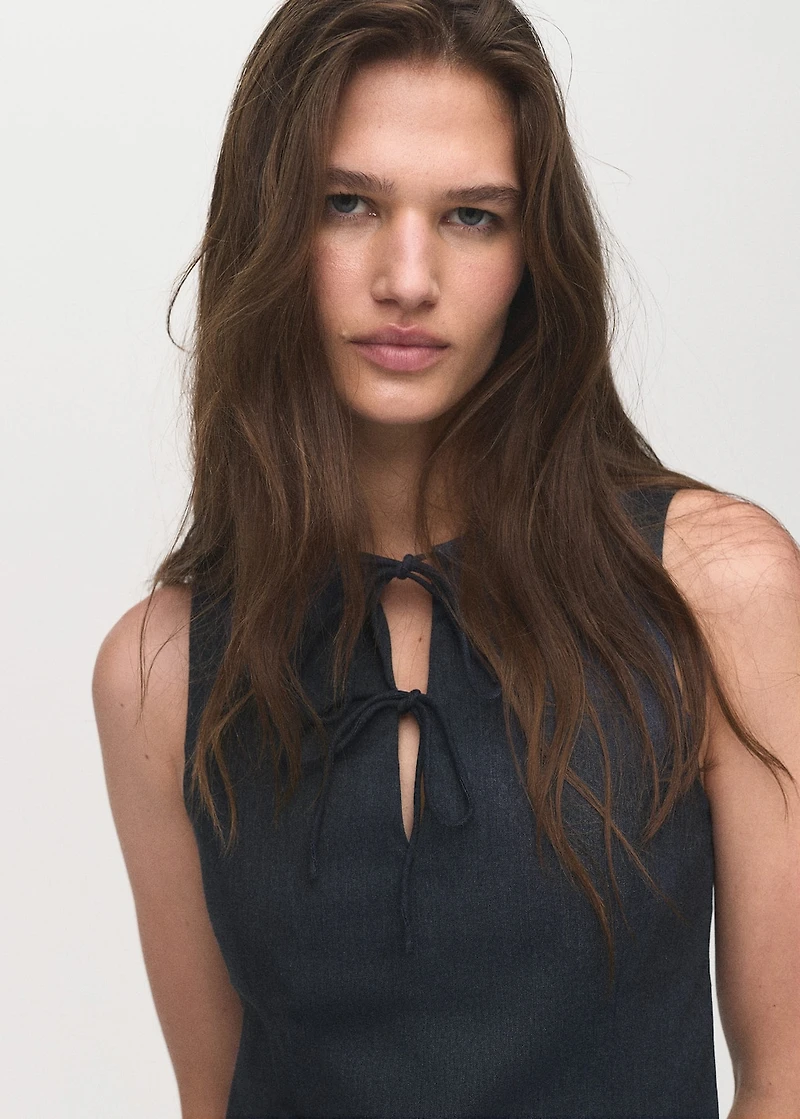Denim-effect top with bows